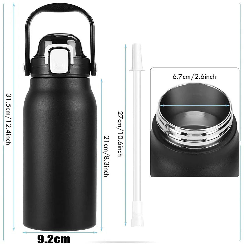 2L Tumbler Thermo Bottle Large Capacity With Straw Stainless Steel Thermal Water Bottle Cold and Hot Thermo Cup Vacuum Flask Gym