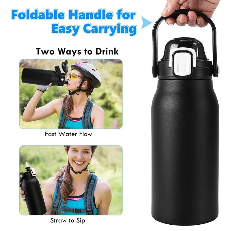 2L Tumbler Thermo Bottle Large Capacity With Straw Stainless Steel Thermal Water Bottle Cold and Hot Thermo Cup Vacuum Flask Gym