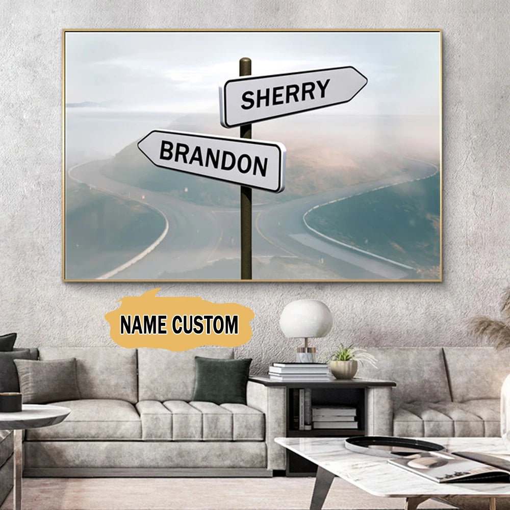Custom Canvas Painting Intersection Street Sign up to 6 Names Anniversary Wall Art Personalized Father's Day Gift Family Street Sign
