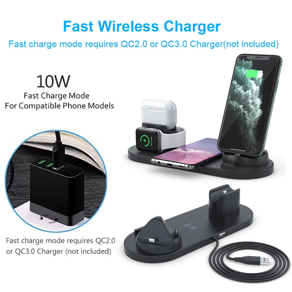 6 in 1 Wireless Charger Dock Station for iPhone/Android