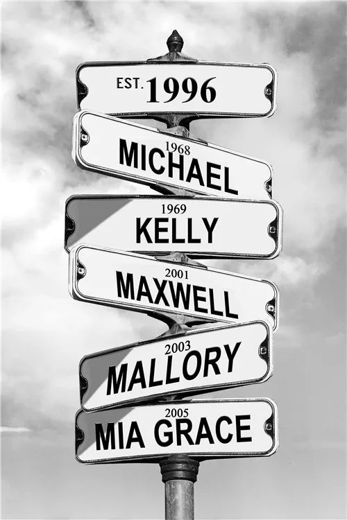 Custom Canvas Painting Intersection Street Sign up to 6 Names Anniversary Wall Art Personalized Father's Day Gift Family Street Sign
