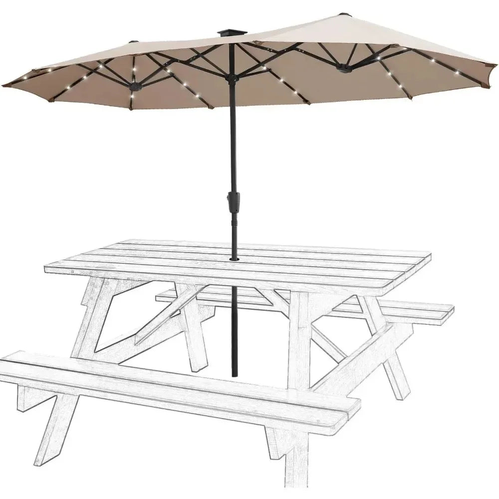 Patio Umbrella, 13FT Double-Sided Patio Umbrella, with 32 LED Lights, with Crank, with Solar Lights, Patio Umbrella
