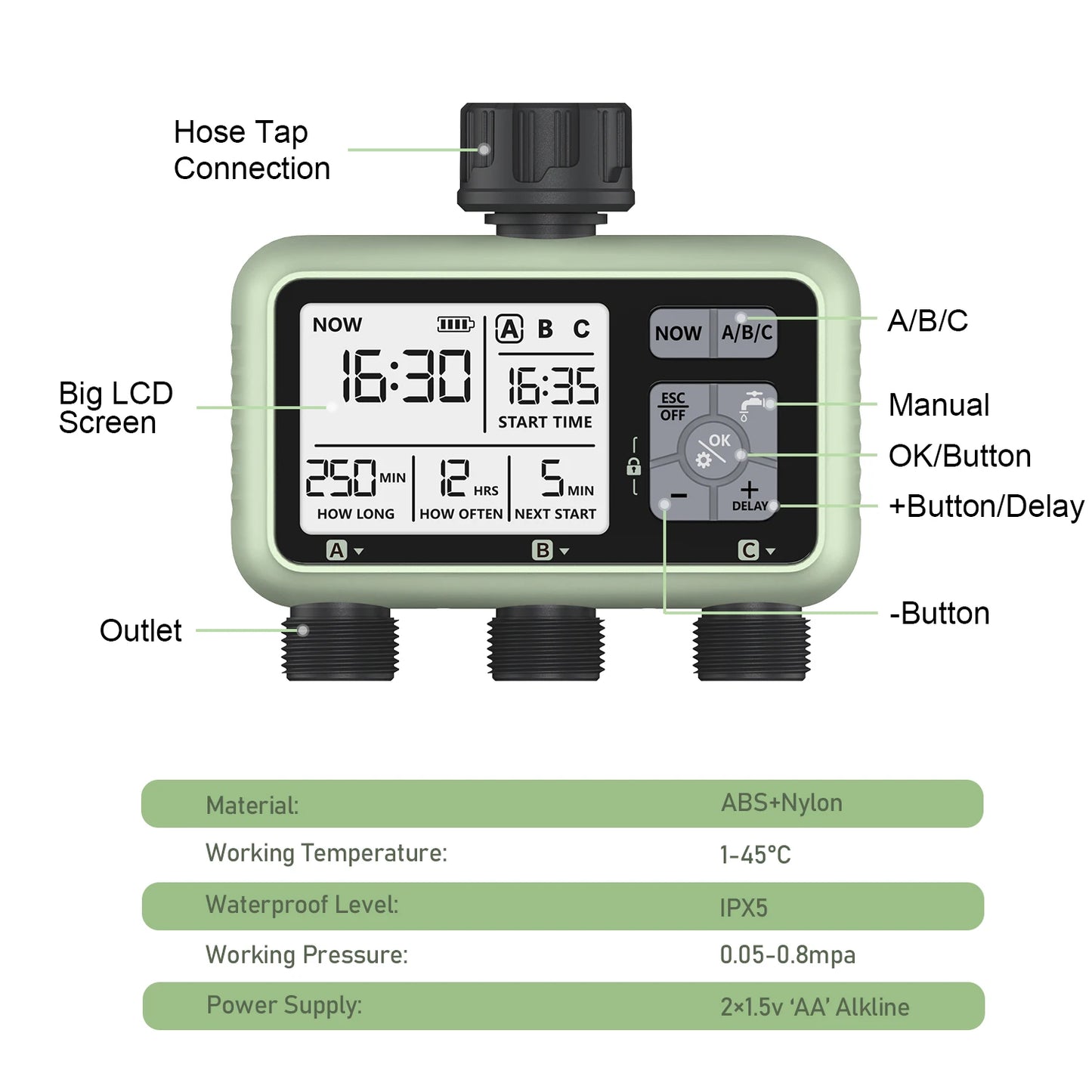 3-Outlet Water Timer Independent Control