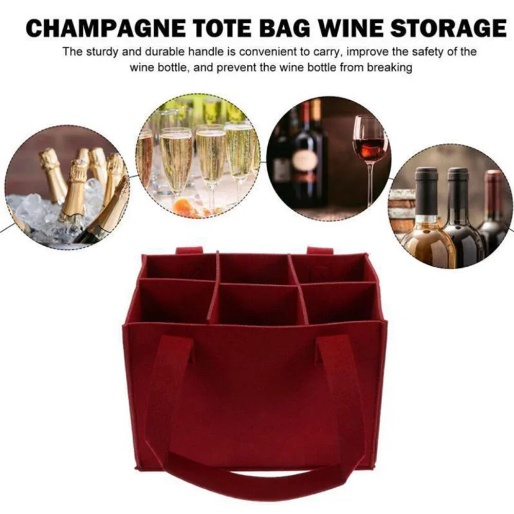 Felt Wine Bag 6 Bottles Foldable Handbag Storage Bag