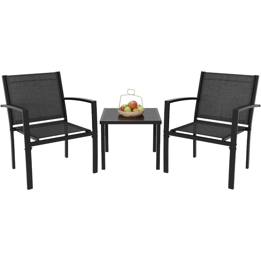 3 Pieces Patio Furniture Set Outdoor Conversation Textilene Fabric Chairs for Lawn, Garden, Balcony