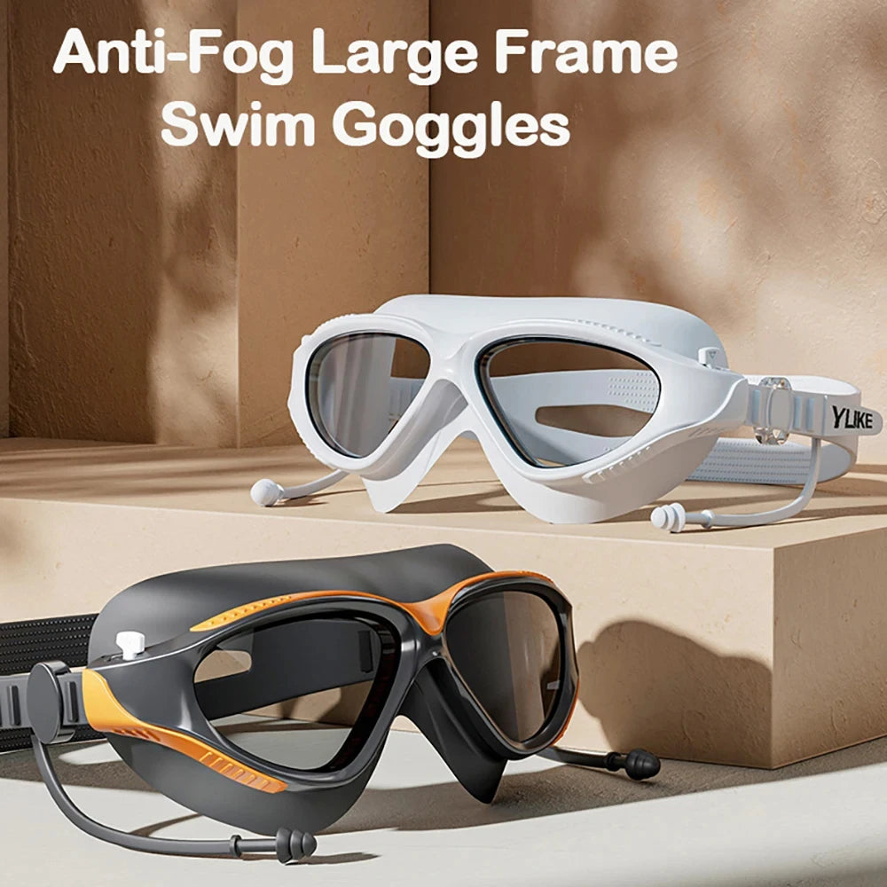 Adjustable Swimming Goggles Adults Big Frame With Earplugs