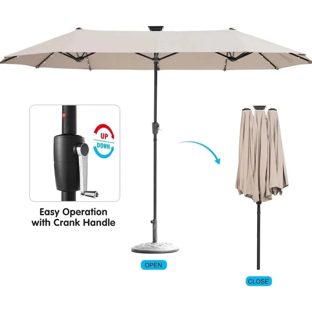 Patio Umbrella, 13FT Double-Sided Patio Umbrella, with 32 LED Lights, with Crank, with Solar Lights, Patio Umbrella
