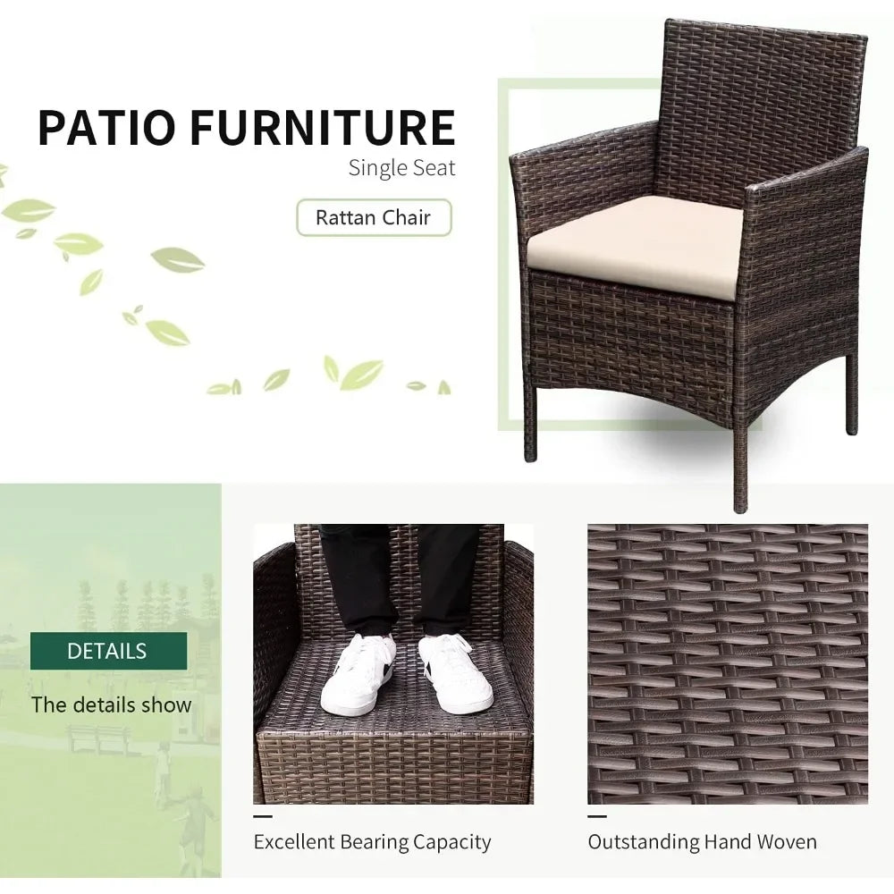 3 Pieces Patio Furniture PE Rattan Wicker Chair Conversation Set, 26.6x12.1x19.3 inches,
