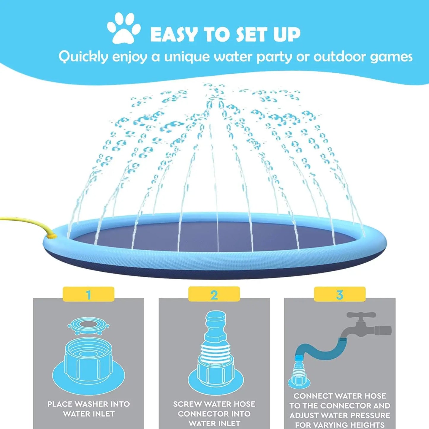 Splash Sprinkler Pad for Dogs Kids Non-Slip Thicken Dog Pool with Sprinkler