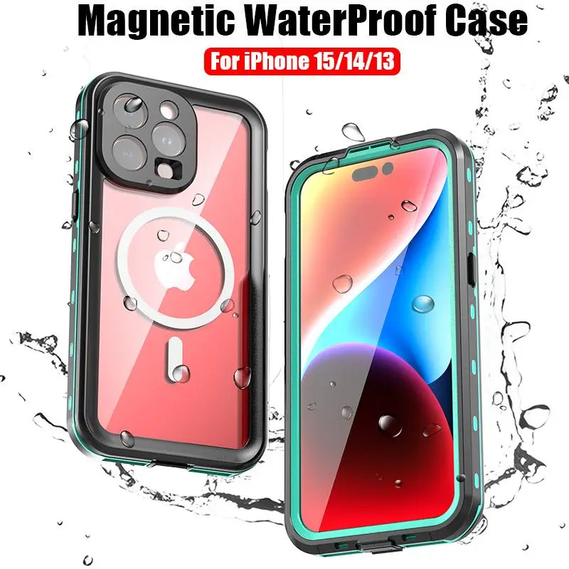 Magnetic Charging Waterproof Case For Apple iPhone 15 14 13 Pro Max