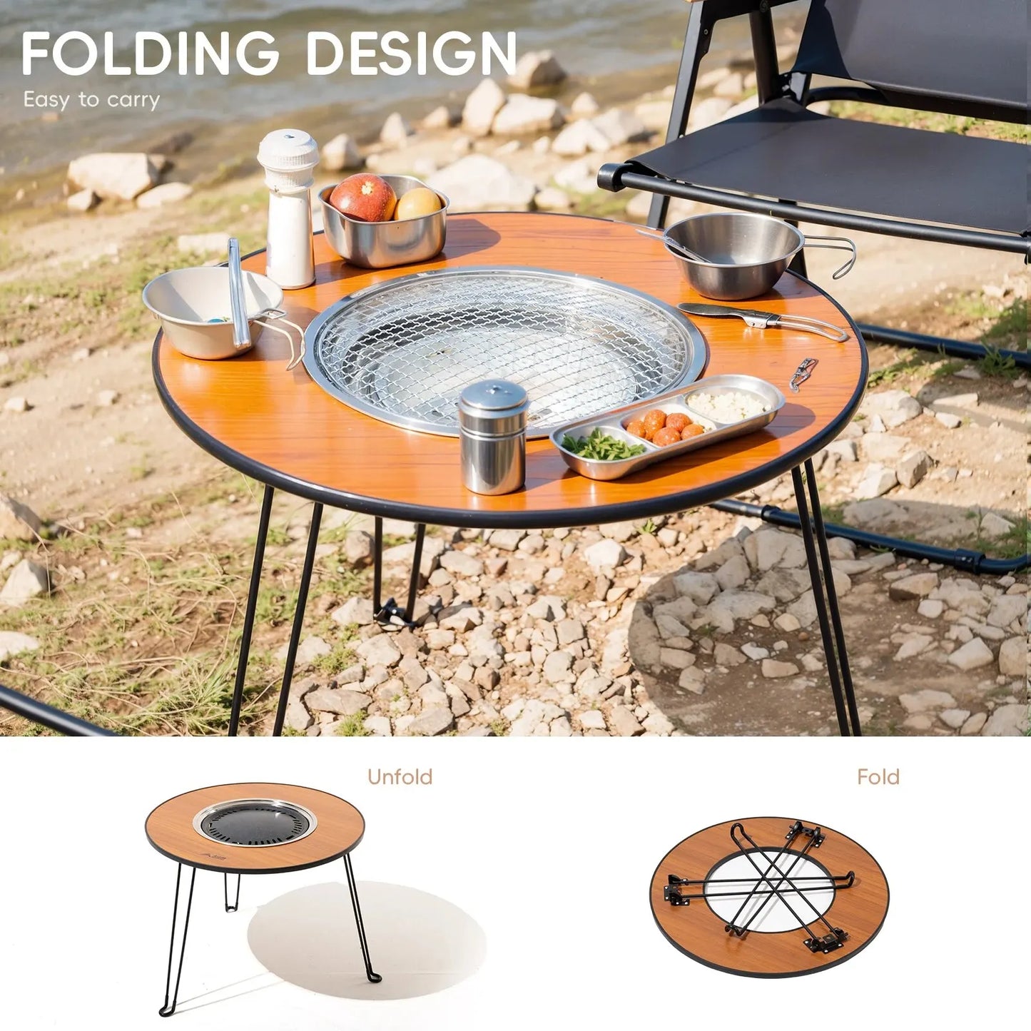 BISINNA Folding Barbecue Round Table Stove Portable Camping BBQ