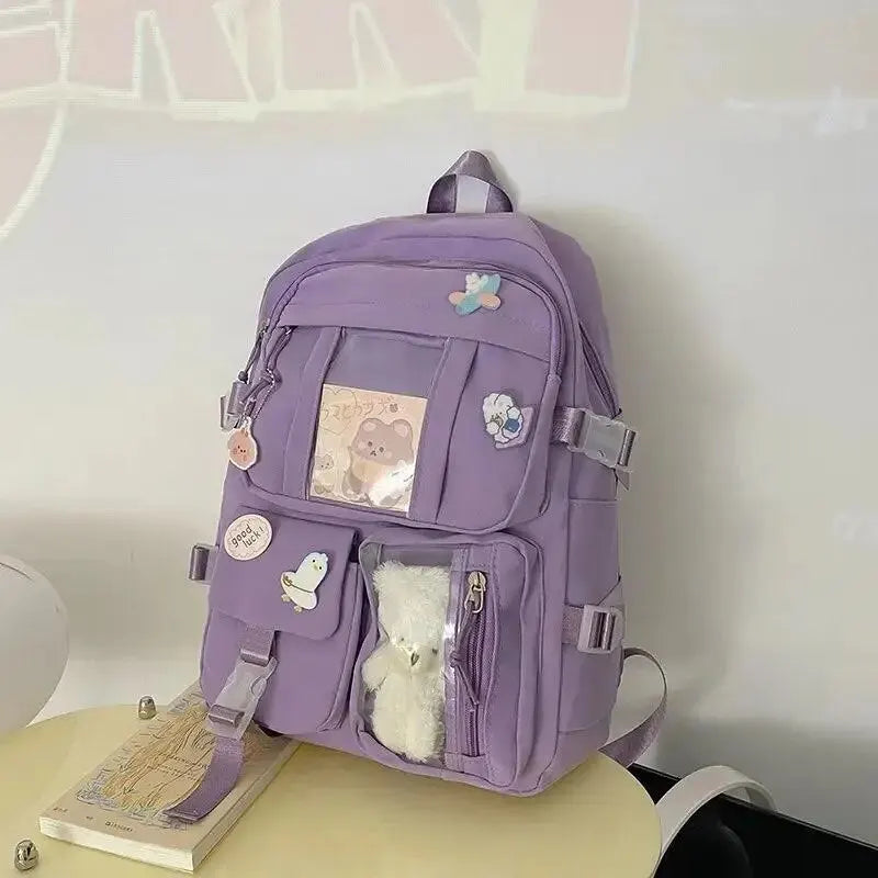 Popular Pink Purple Color Student Backpack Bags