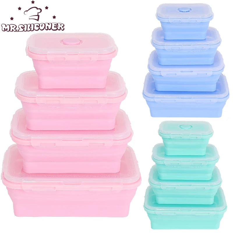Silicone Folding Lunch Box Food Storage Container Kitchen Tool 1pc