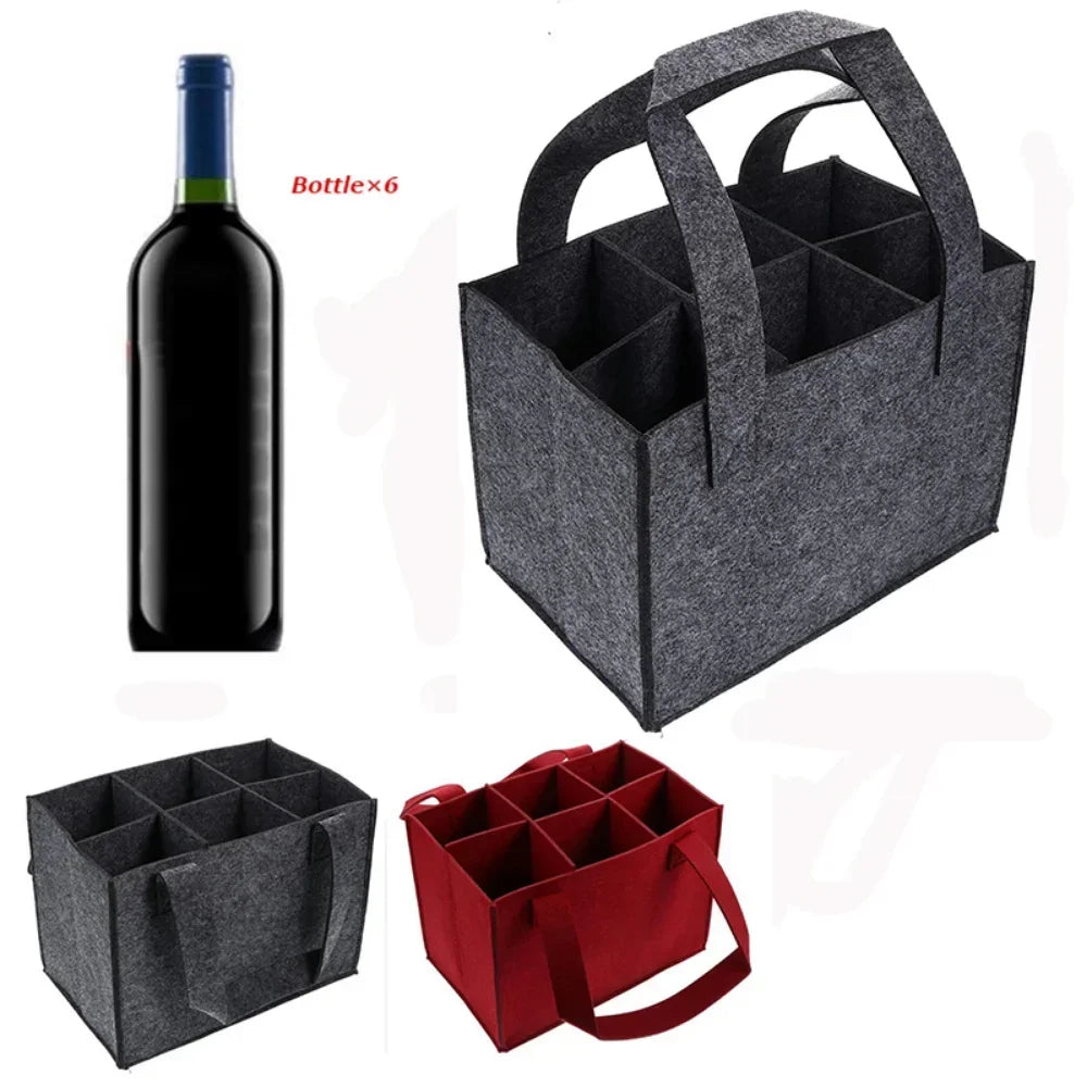 Felt Wine Bag 6 Bottles Foldable Handbag Storage Bag