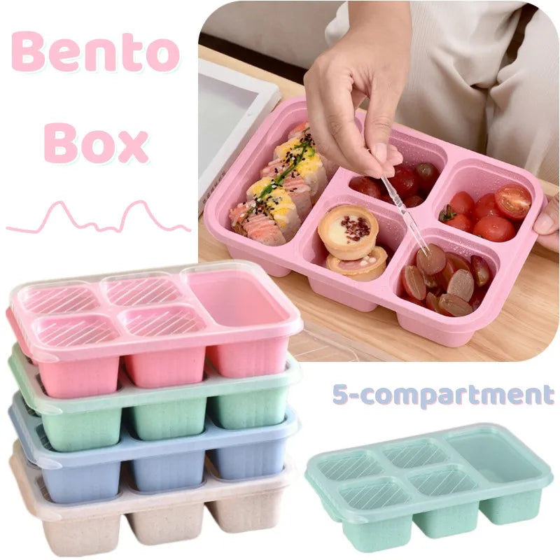 5-Compartment Bento Box Heat-resistant Kids Prep Container Reusable Food Storage