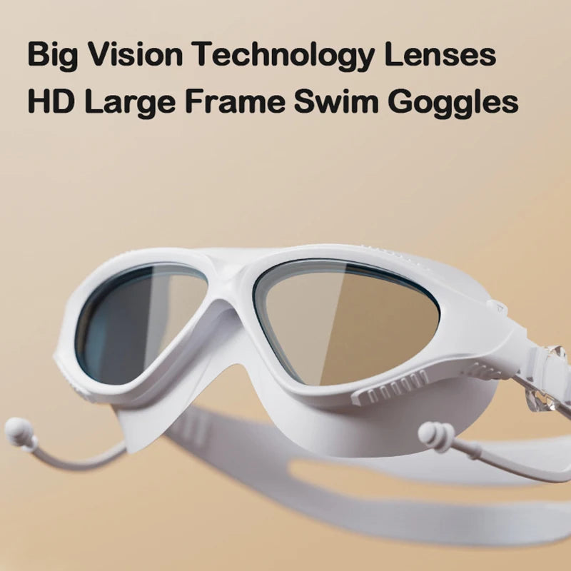 Adjustable Swimming Goggles Adults Big Frame With Earplugs