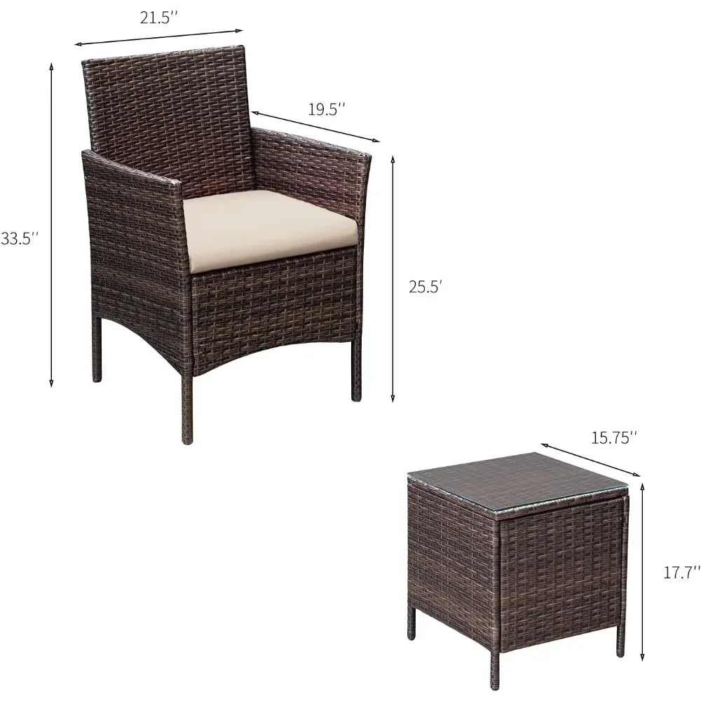 3 Pieces Patio Furniture PE Rattan Wicker Chair Conversation Set, 26.6x12.1x19.3 inches,