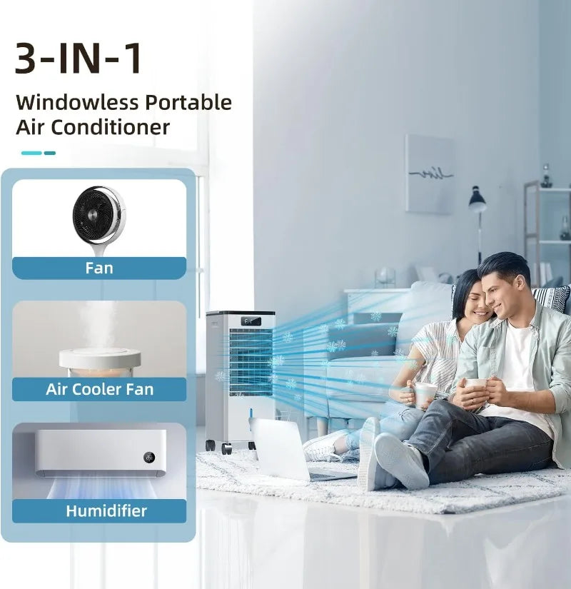 Portable Air Conditioners, 3-IN-1 Evaporative Swamp Cooler, 4 Modes & 3 Speeds, Remote and Touch Control